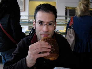 RC with his chocolate croissant